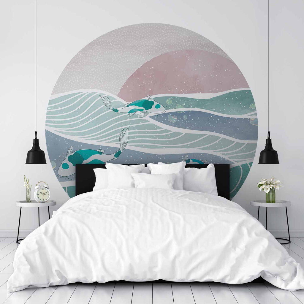 Japanese Fish Waves Round Wall Mural