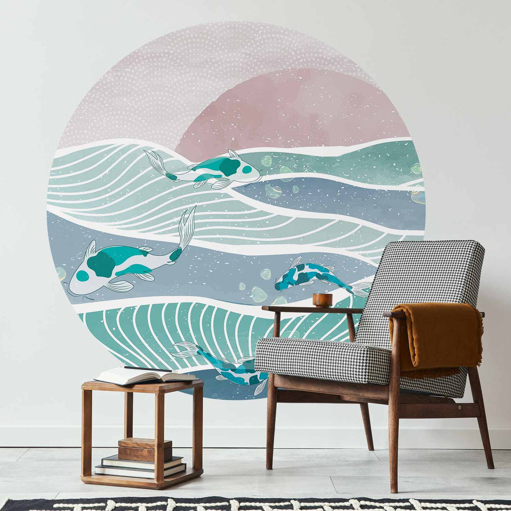 Japanese Fish Waves Round Wall Mural