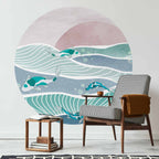Japanese Fish Waves Round Wall Mural