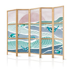 Japanese Room Divider - Picturesque Koi Landscape in Turquoise and Blue