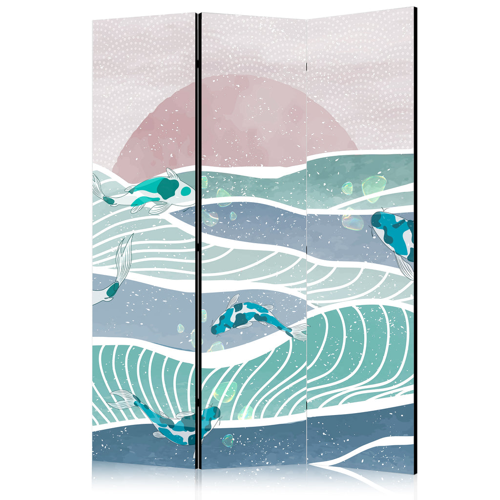 Room Divider with Picturesque Landscape and Koi Fish
