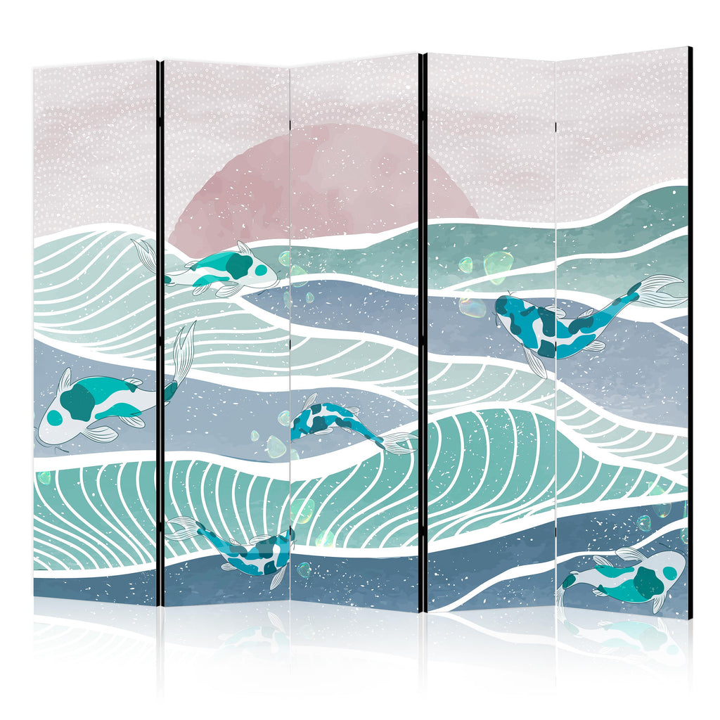 Room Divider - Picturesque Landscape With Fish in Turquoise and Blue