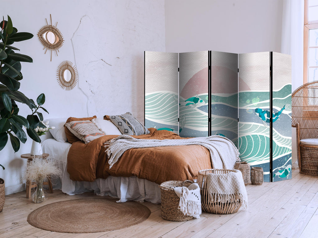 Room Divider - Picturesque Landscape With Fish in Turquoise and Blue