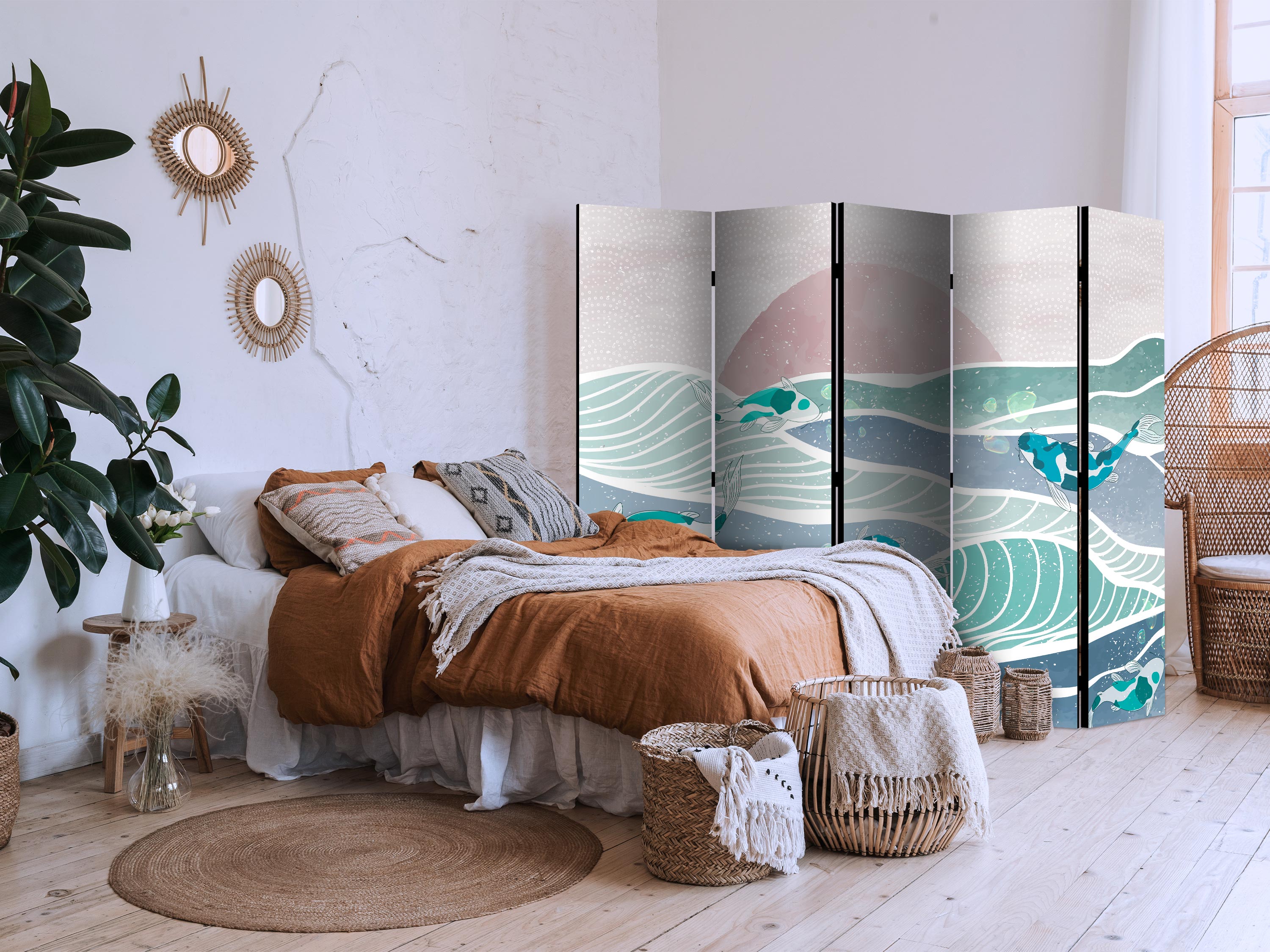 Room Divider - Picturesque Landscape With Fish in Turquoise and Blue