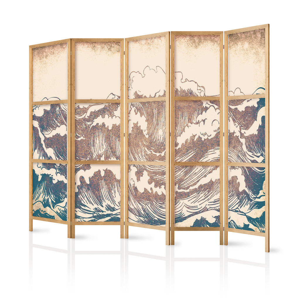 Japanese Room Divider Turbulent Ocean Waves - Vintage Style