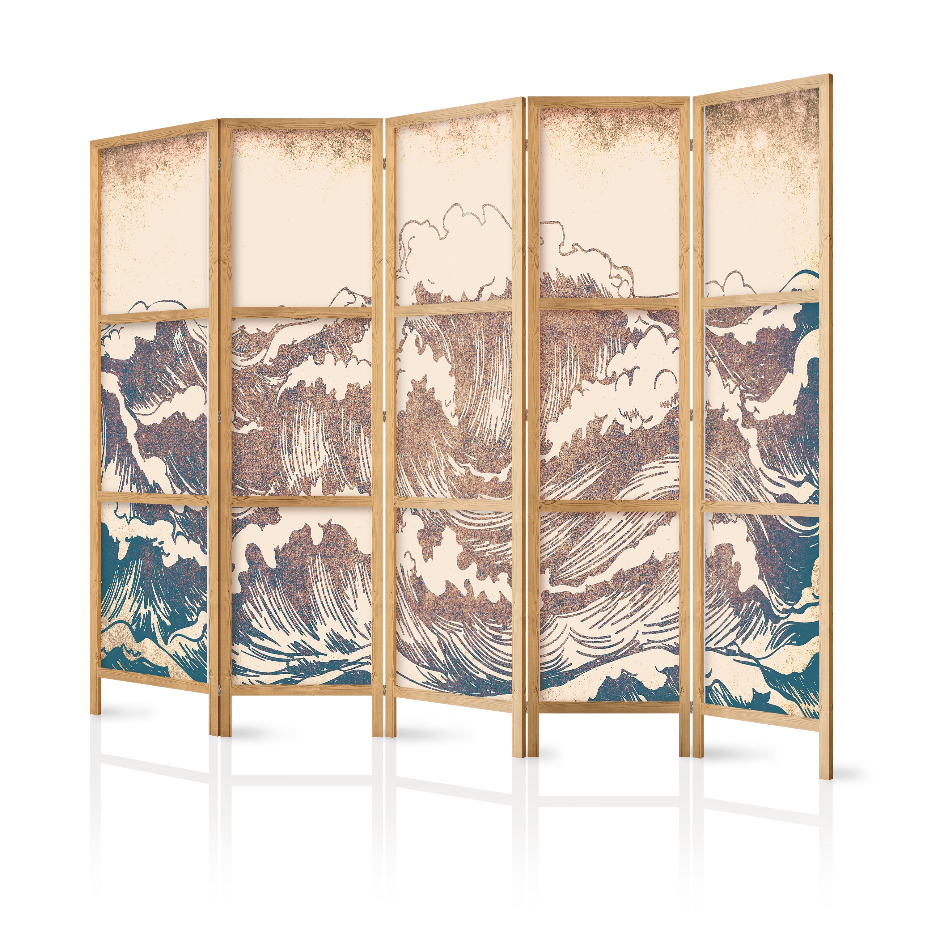 Japanese Room Divider Turbulent Ocean Waves - Vintage Style