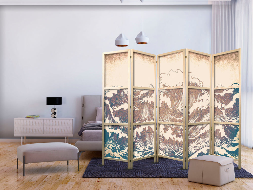 Japanese Room Divider Turbulent Ocean Waves - Vintage Style