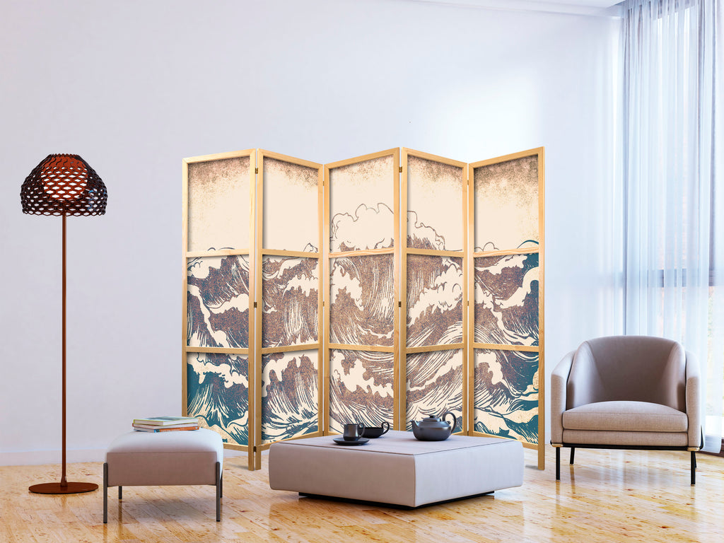 Japanese Room Divider Turbulent Ocean Waves - Vintage Style