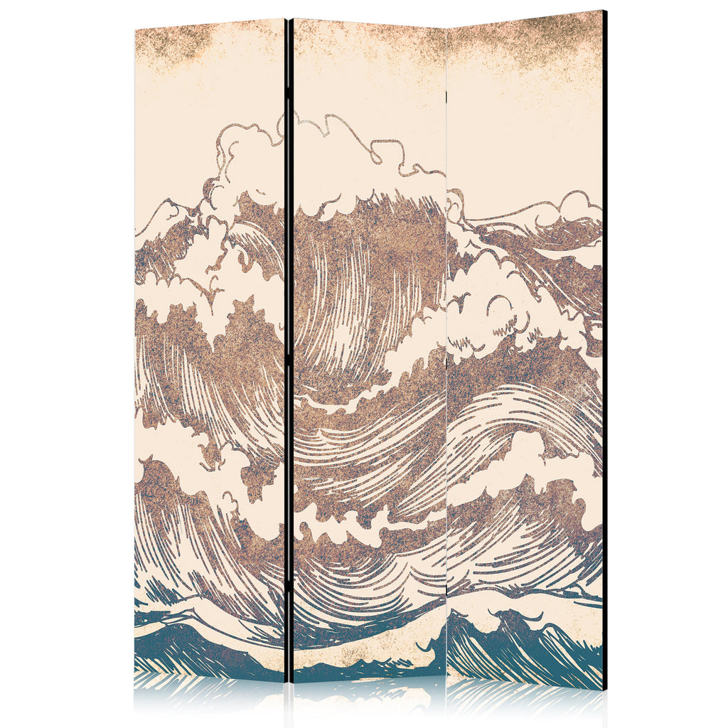 Room Divider Stormy Ocean in Brown and Navy - Vintage Style