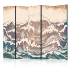Room Divider - Turbulent Ocean - High Waves in Brown And Navy Colors on a Beige Background in Vintage Style