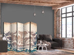 Room Divider - Turbulent Ocean - High Waves in Brown And Navy Colors on a Beige Background in Vintage Style