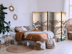 Room Divider - Turbulent Ocean - High Waves in Brown And Navy Colors on a Beige Background in Vintage Style