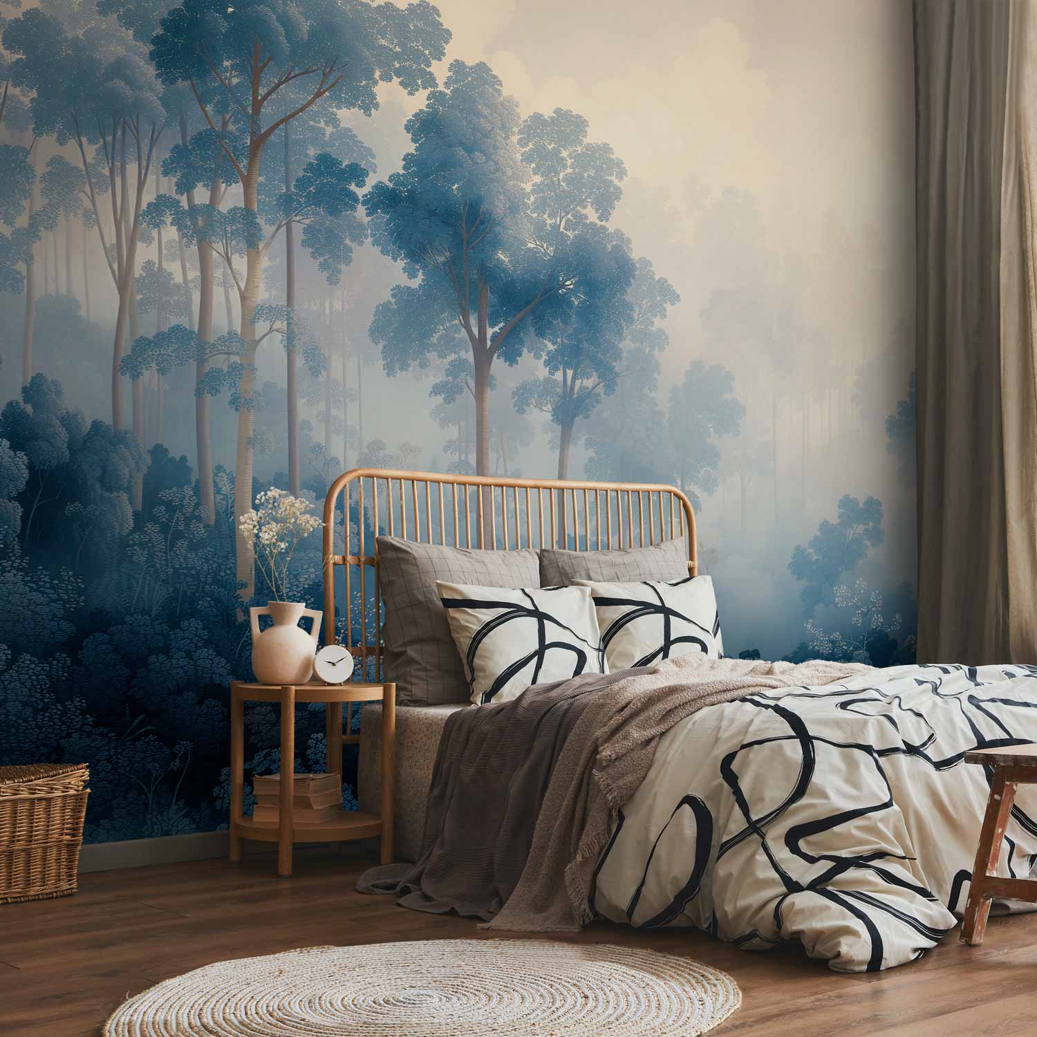 Illustrative Blue Forest Landscape Wall Mural