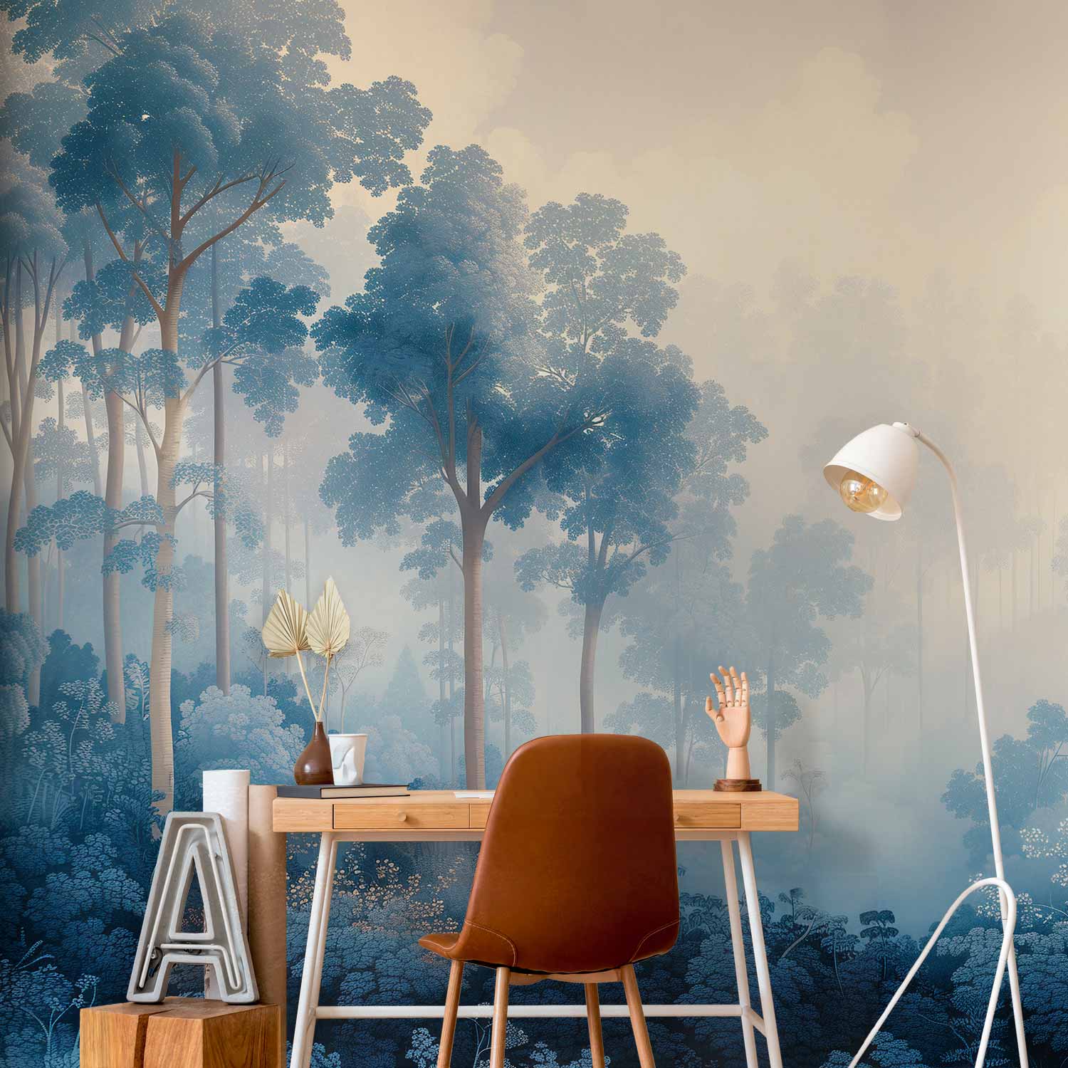 Illustrative Blue Forest Landscape Wall Mural