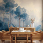 Wall Mural - Landscape with Trees in Illustrative Style Fairy-Tale Blue Forest