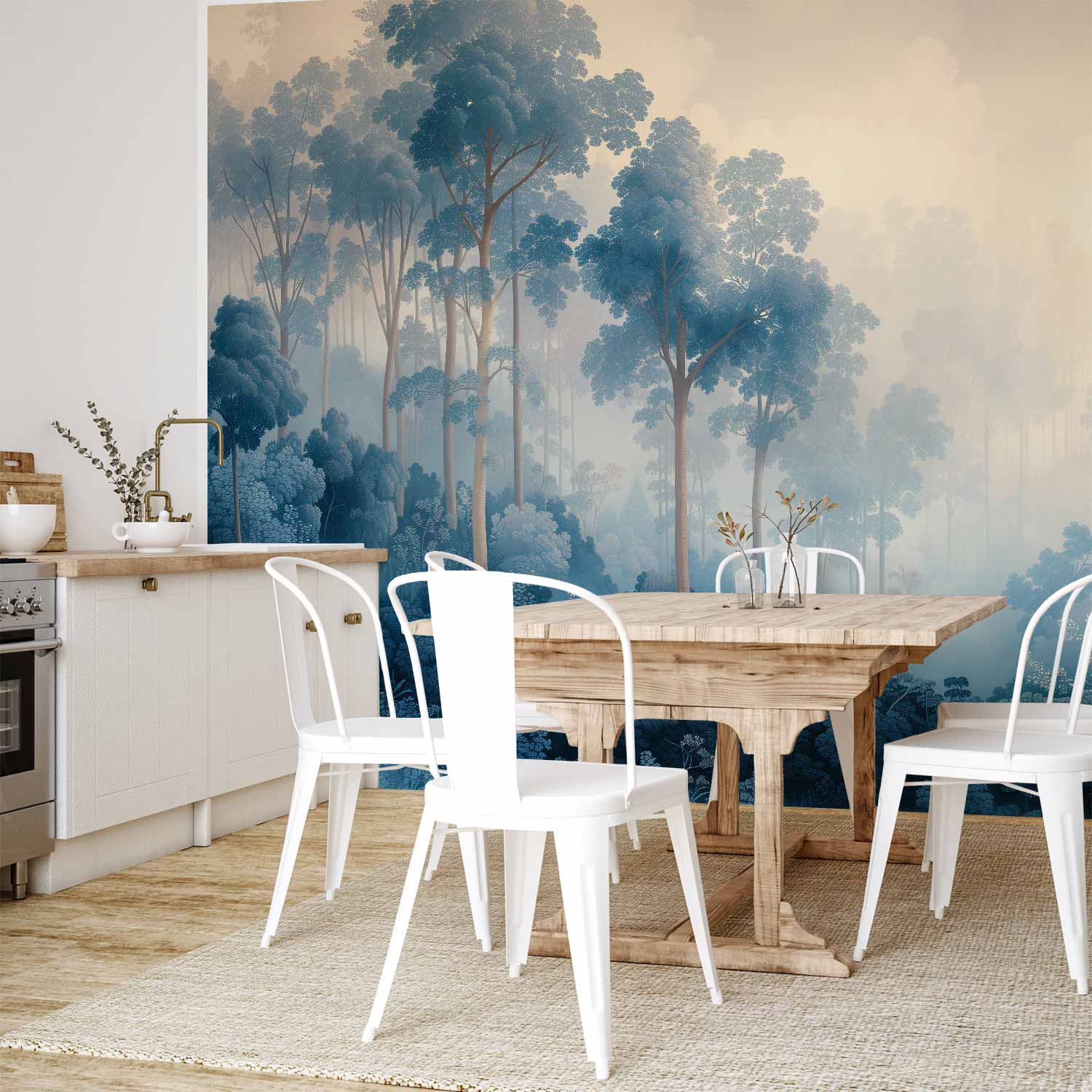 Illustrative Blue Forest Landscape Wall Mural