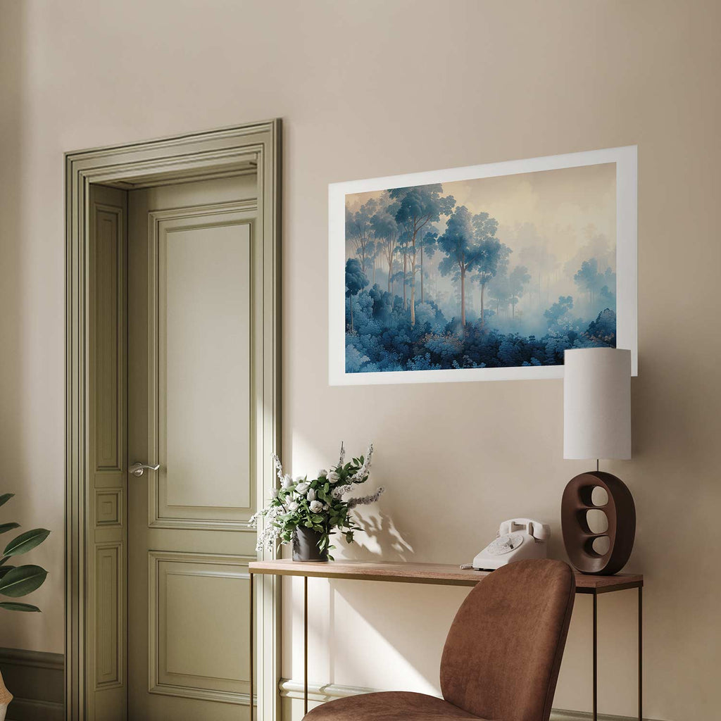 Misty Blue Forest Landscape Poster