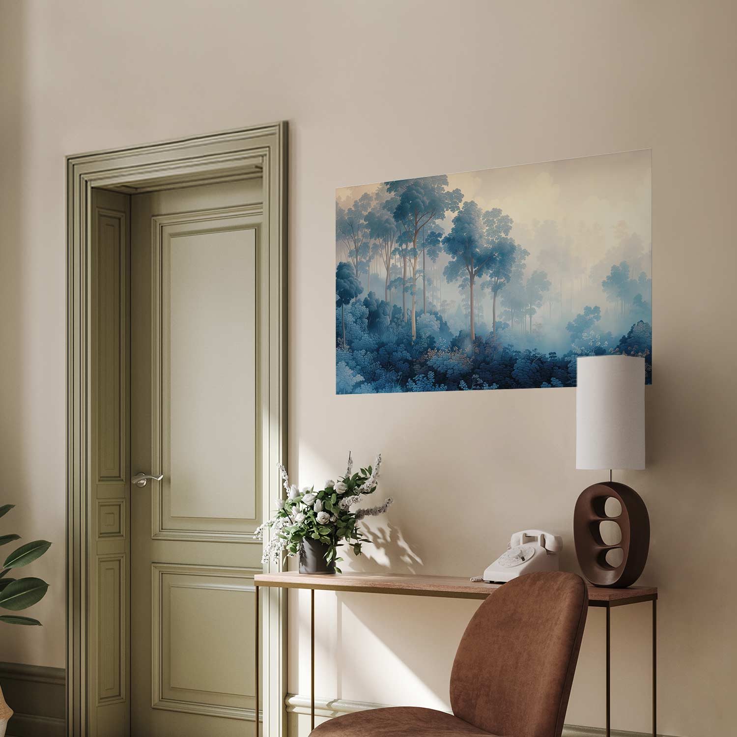 Misty Blue Forest Landscape Poster