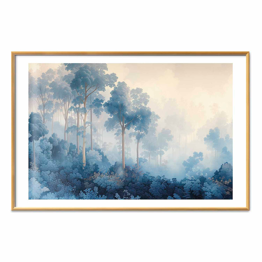 Misty Blue Forest Landscape Poster