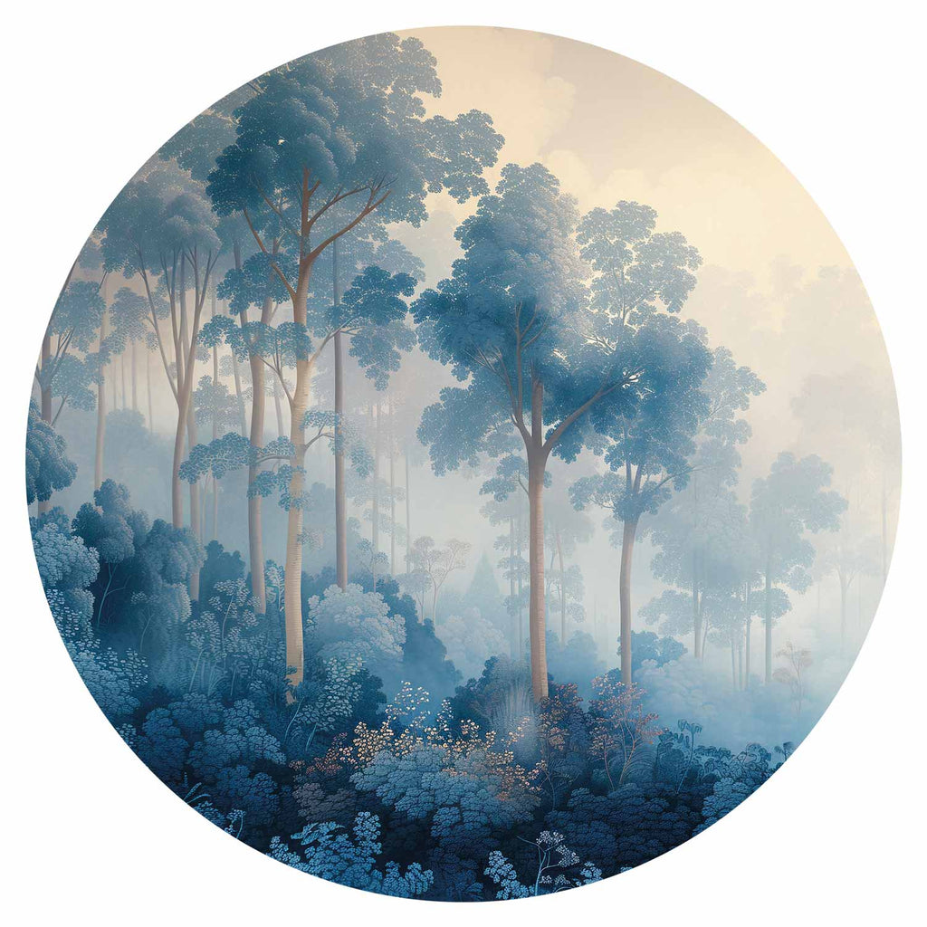 Misty Blue Forest Landscape Round Wall Mural