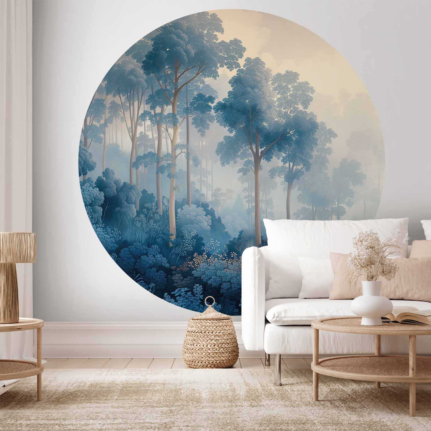 Misty Blue Forest Landscape Round Wall Mural