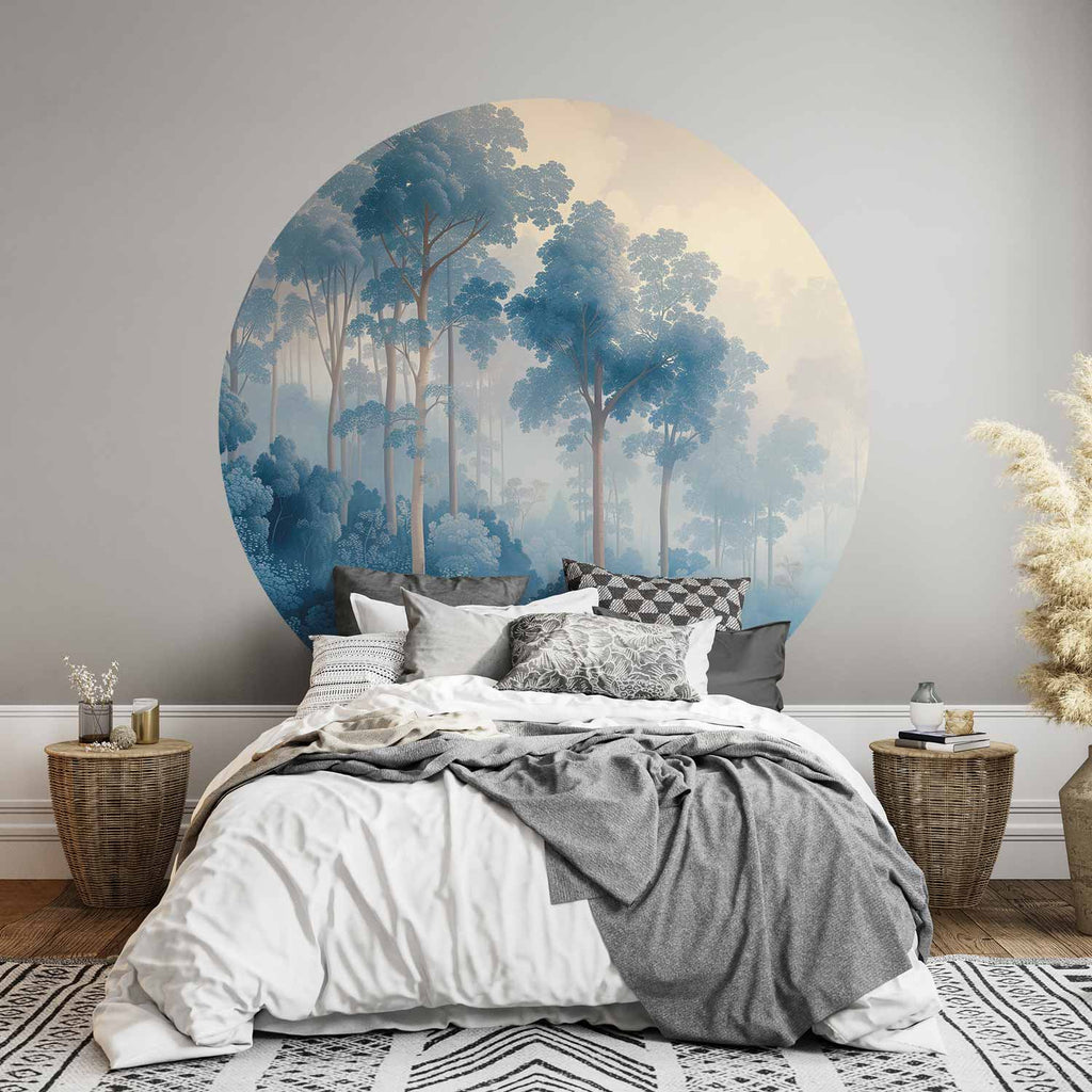 Misty Blue Forest Landscape Round Wall Mural