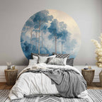 Misty Blue Forest Landscape Round Wall Mural
