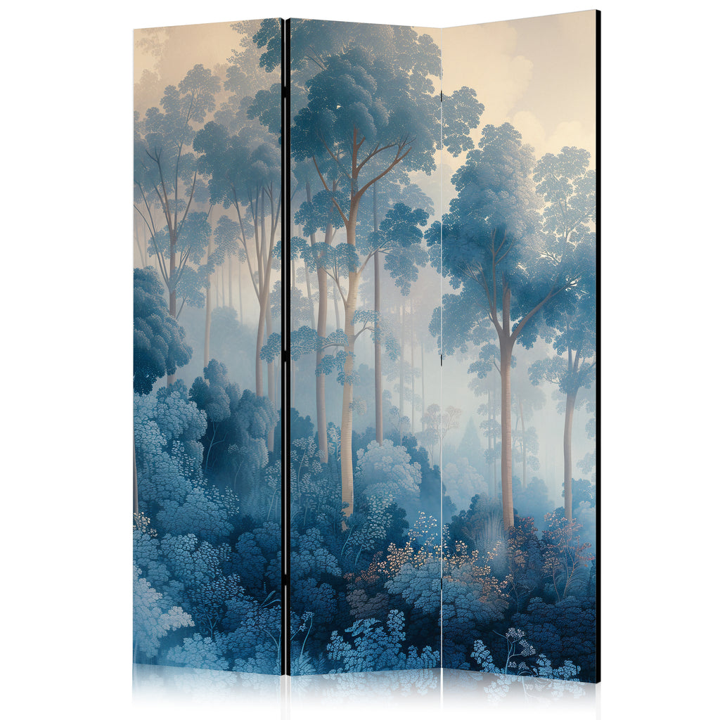 Room Divider - Landscape With Trees in Illustration Style (Blue Forest)