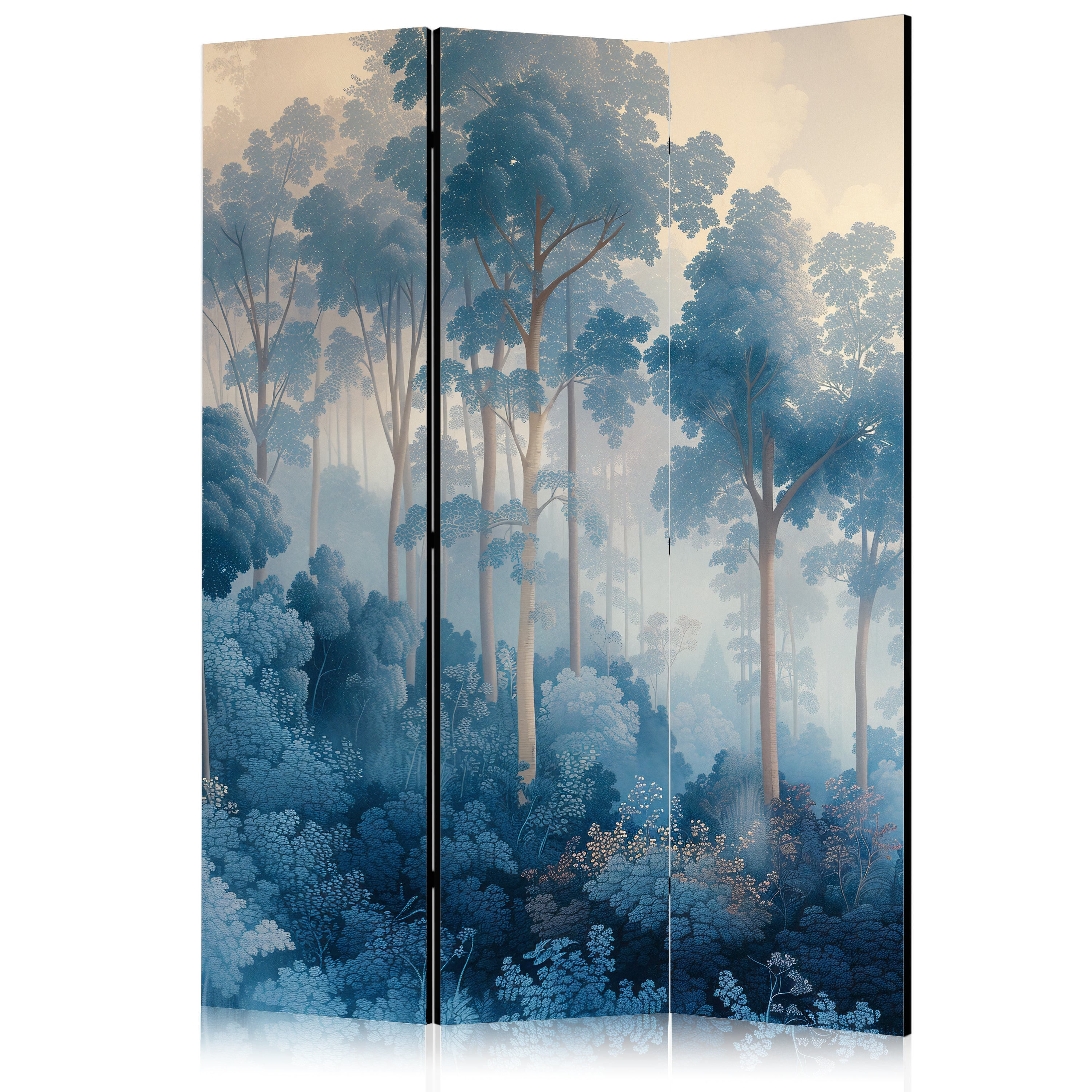 Room Divider - Landscape With Trees in Illustration Style (Blue Forest)