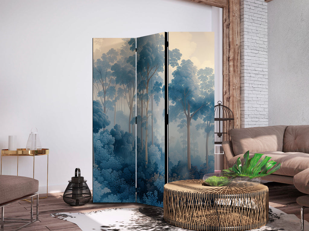 Room Divider - Landscape With Trees in Illustration Style (Blue Forest)