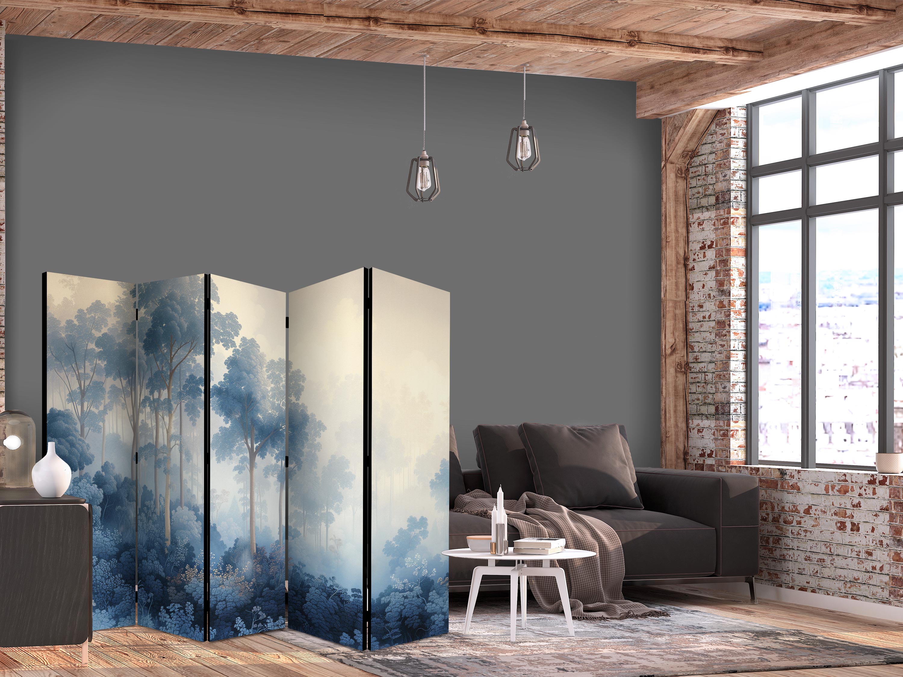 Room Divider Floral Landscape 5-Panel - Illustration Style