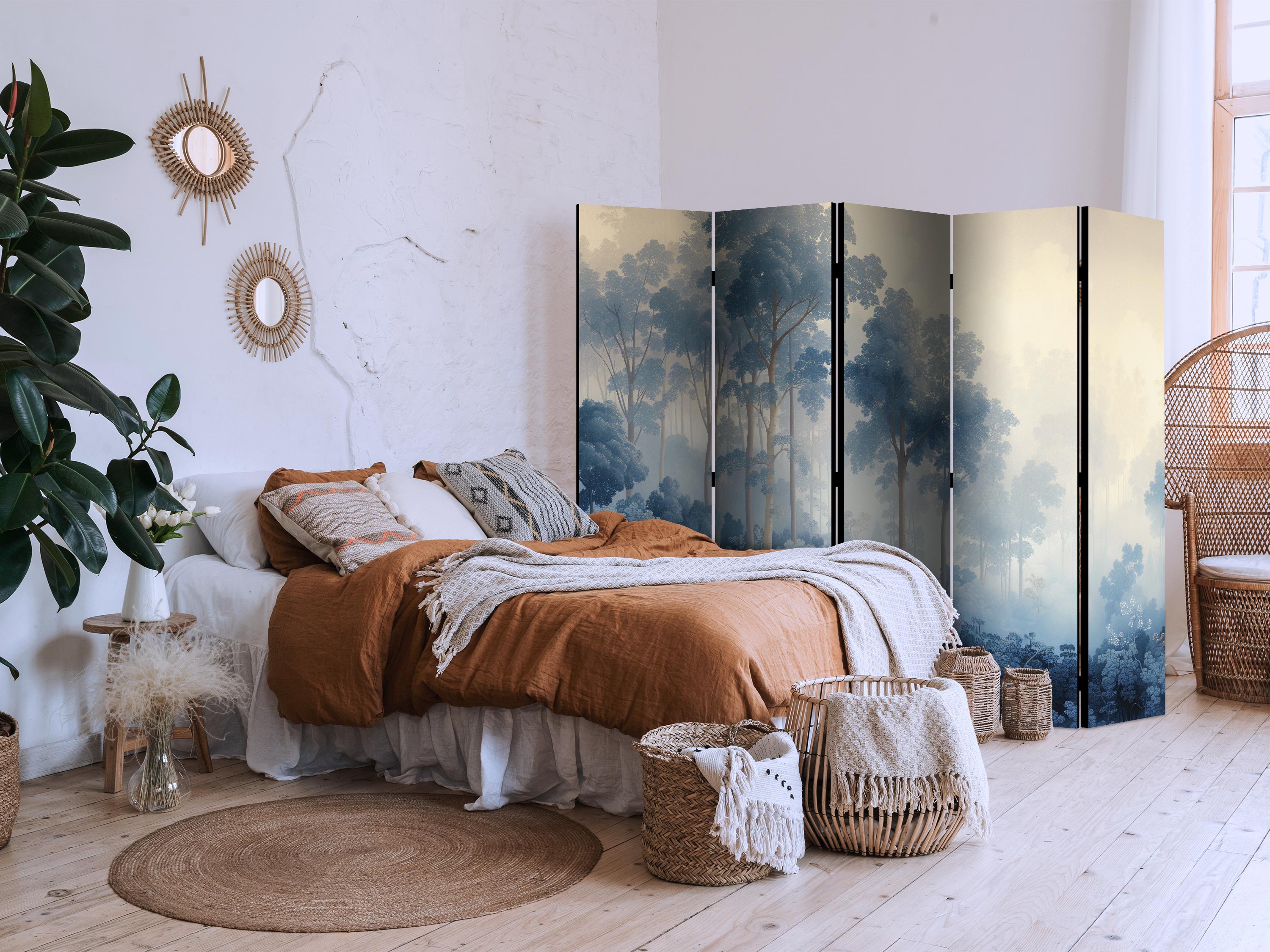 Room Divider Floral Landscape 5-Panel - Illustration Style