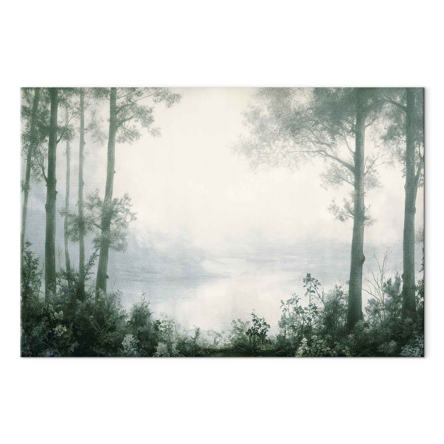 Retro Green Grove Trees and Pond Landscape Canvas Print