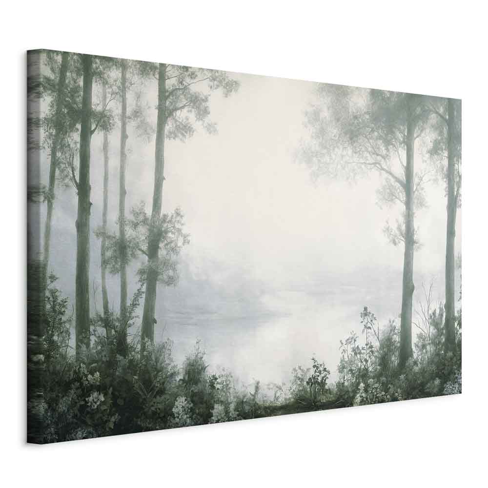Canvas Print - Retro Landscape Grove Trees and Pond in Patinated Shades of Green