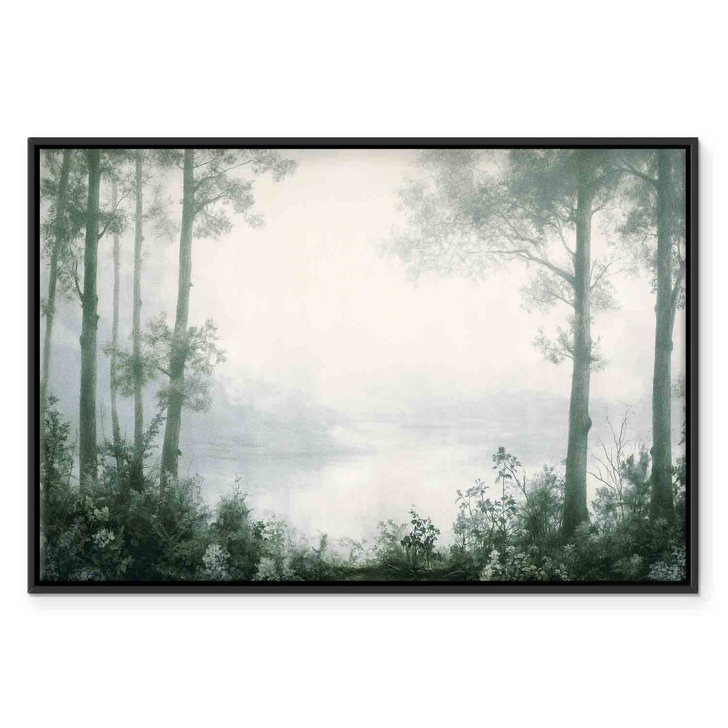 Retro Green Grove Trees and Pond Landscape Canvas Print