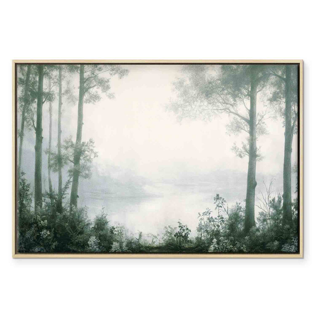 Retro Green Grove Trees and Pond Landscape Canvas Print
