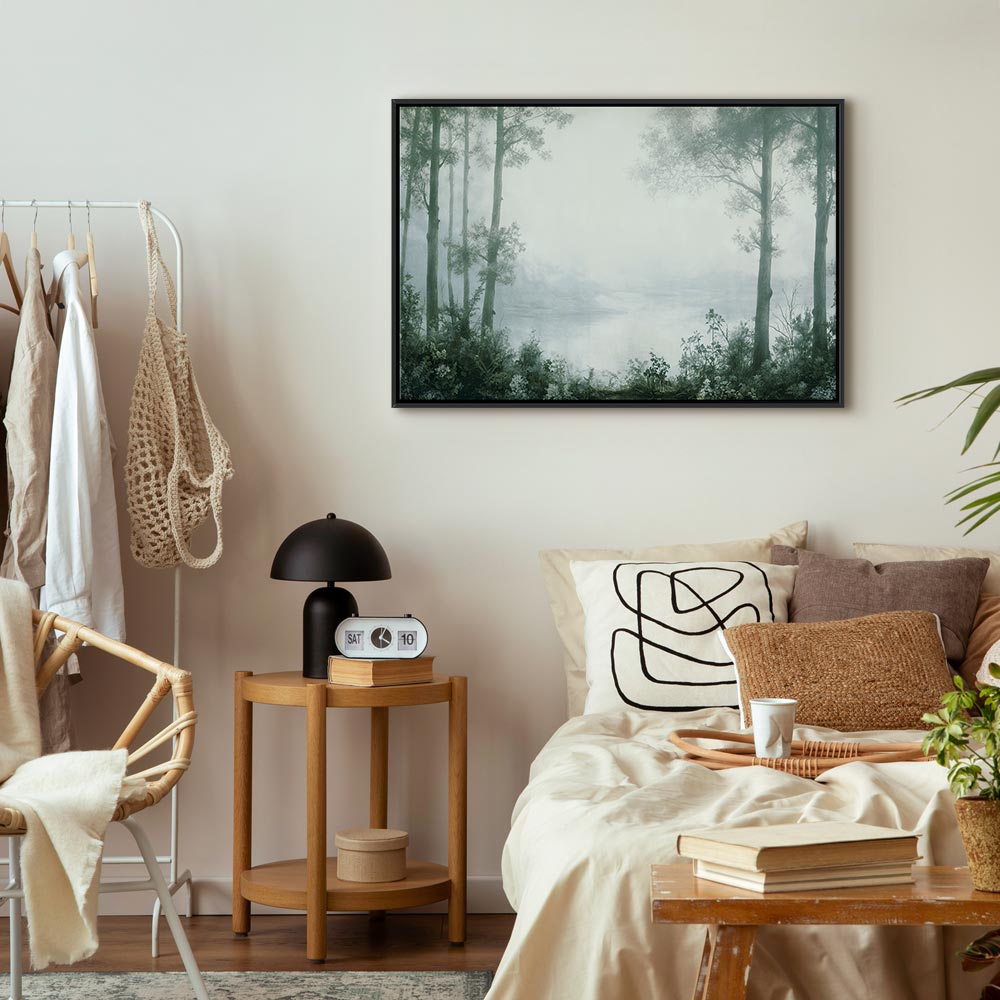 Canvas Print - Retro Landscape Grove Trees and Pond in Patinated Shades of Green