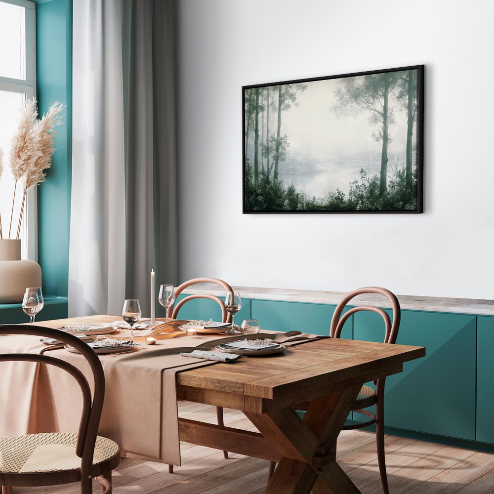 Canvas Print - Retro Landscape Grove Trees and Pond in Patinated Shades of Green