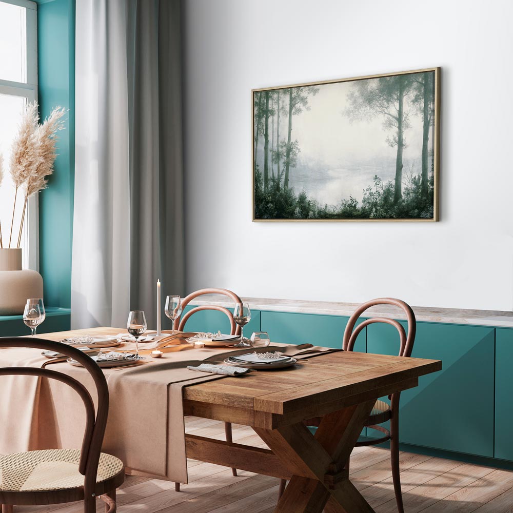 Canvas Print - Retro Landscape Grove Trees and Pond in Patinated Shades of Green