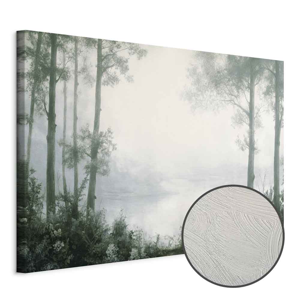 Retro Green Grove Trees and Pond Landscape Canvas Print