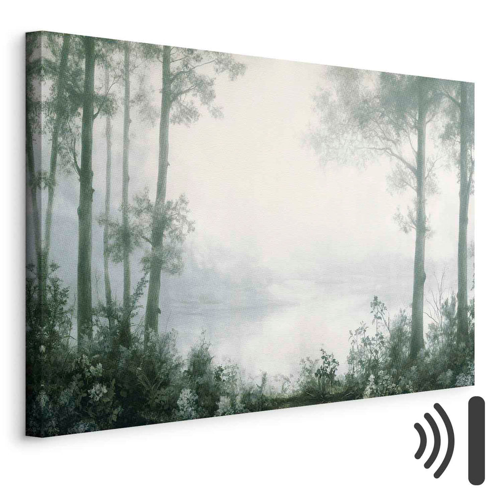 Retro Green Grove Trees and Pond Landscape Canvas Print