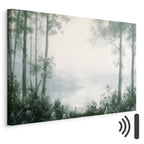 Retro Green Grove Trees and Pond Landscape Canvas Print