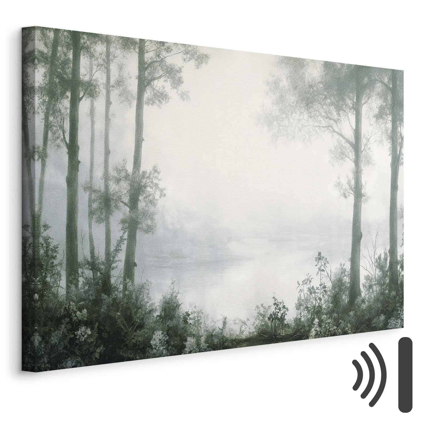 Retro Green Grove Trees and Pond Landscape Canvas Print