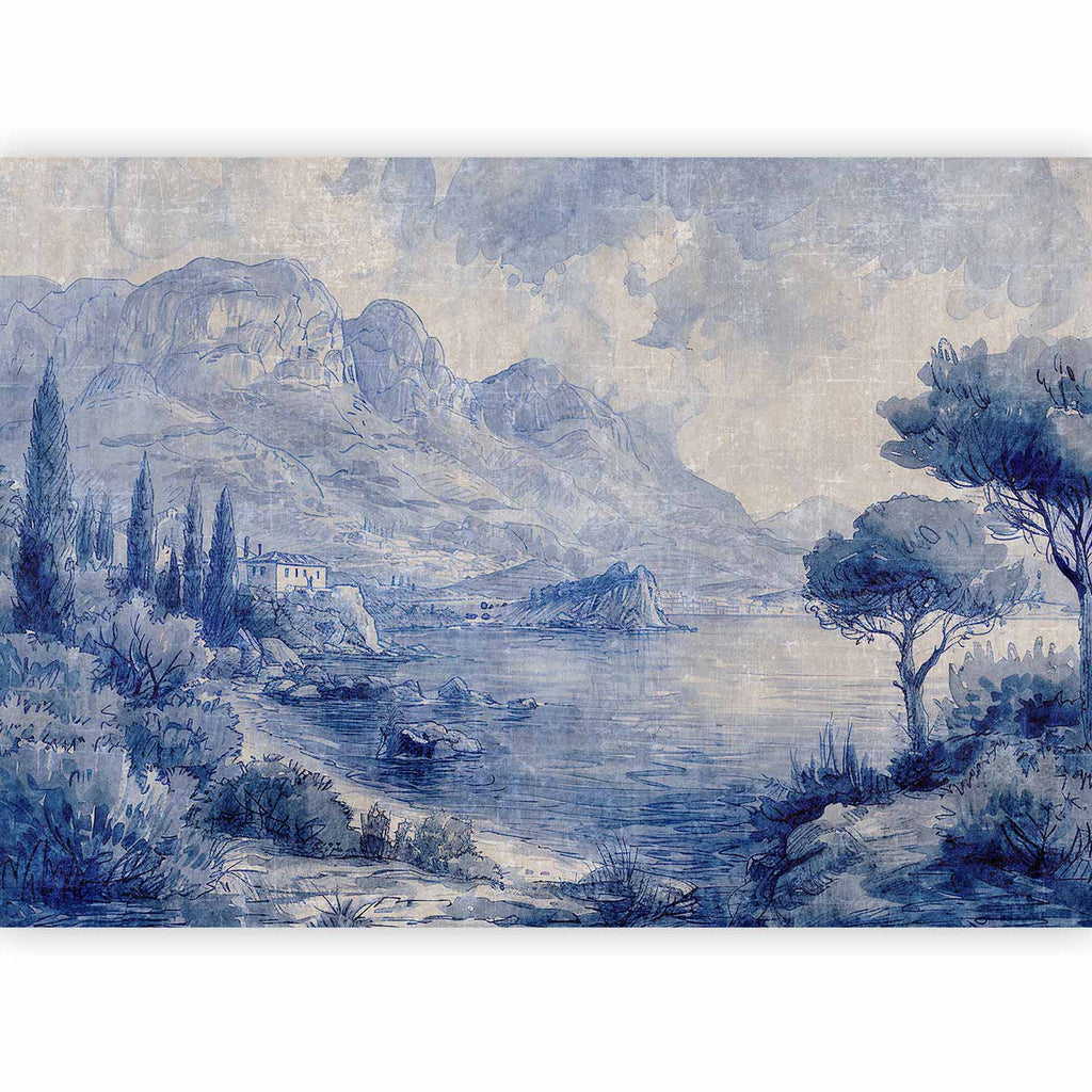Lake Como Blue Ink Italian Landscape Wall Mural