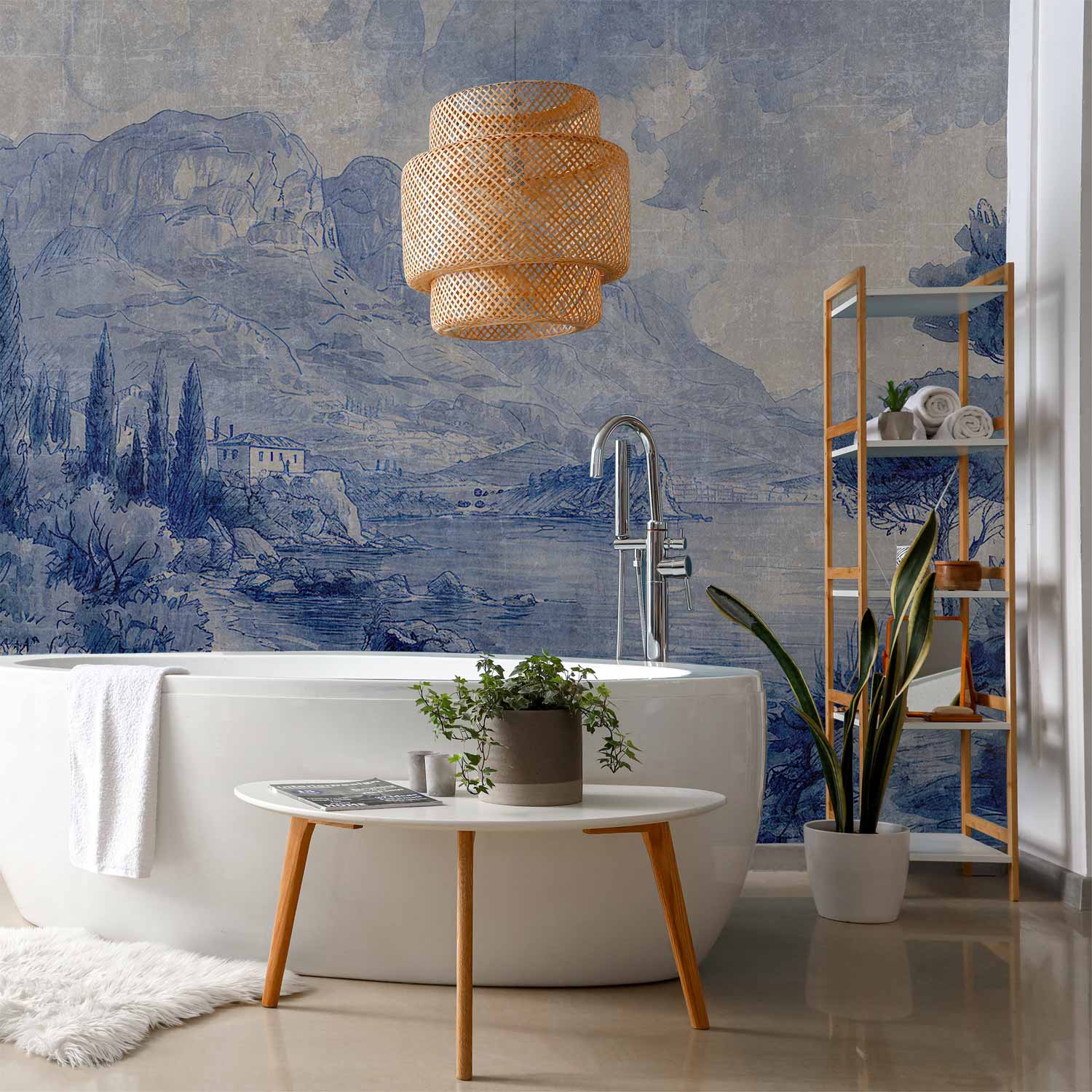 Lake Como Blue Ink Italian Landscape Wall Mural