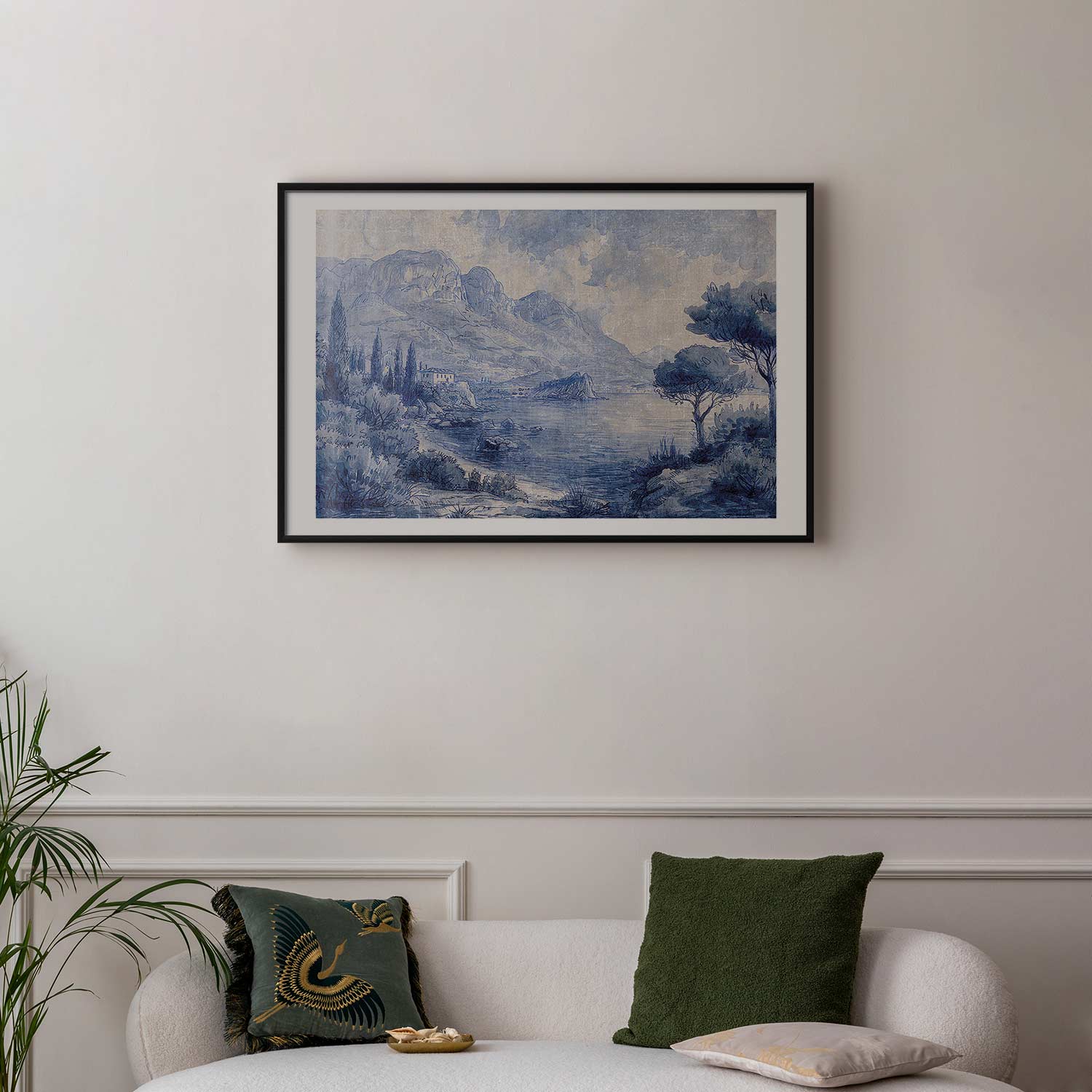 Blue Ink Lake Como Italian Landscape Poster