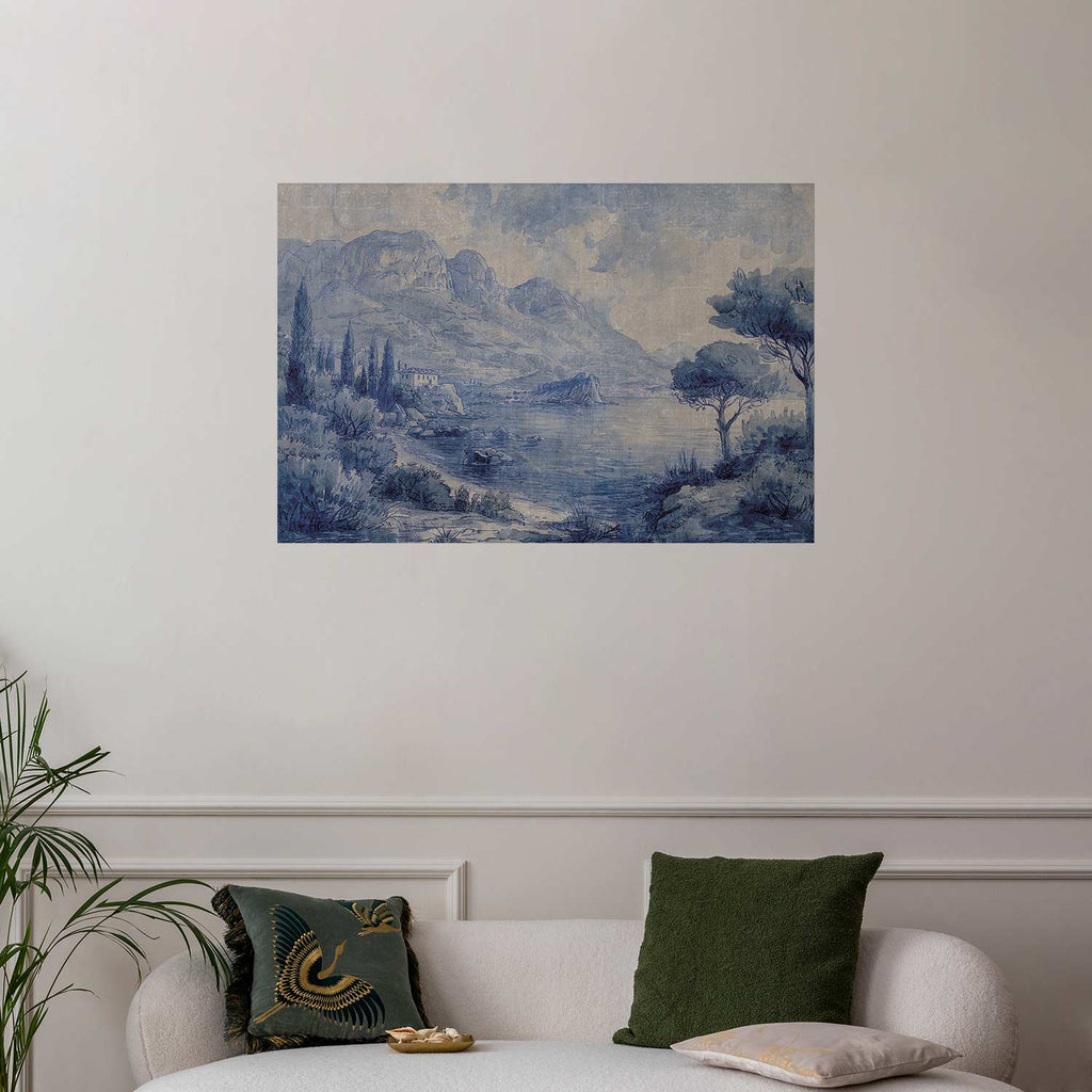 Blue Ink Lake Como Italian Landscape Poster