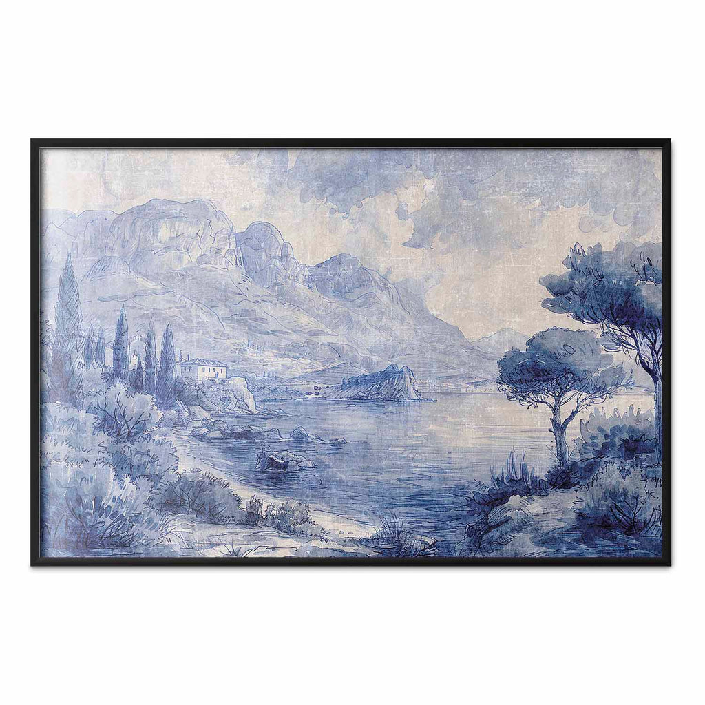 Blue Ink Lake Como Italian Landscape Poster