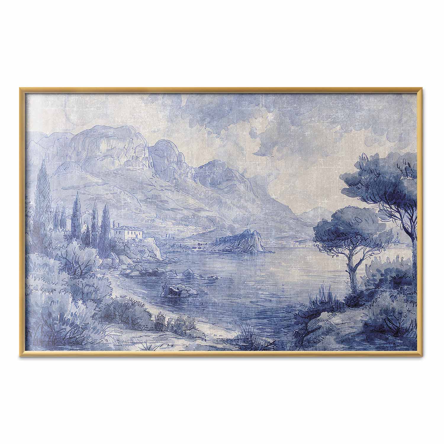 Blue Ink Lake Como Italian Landscape Poster