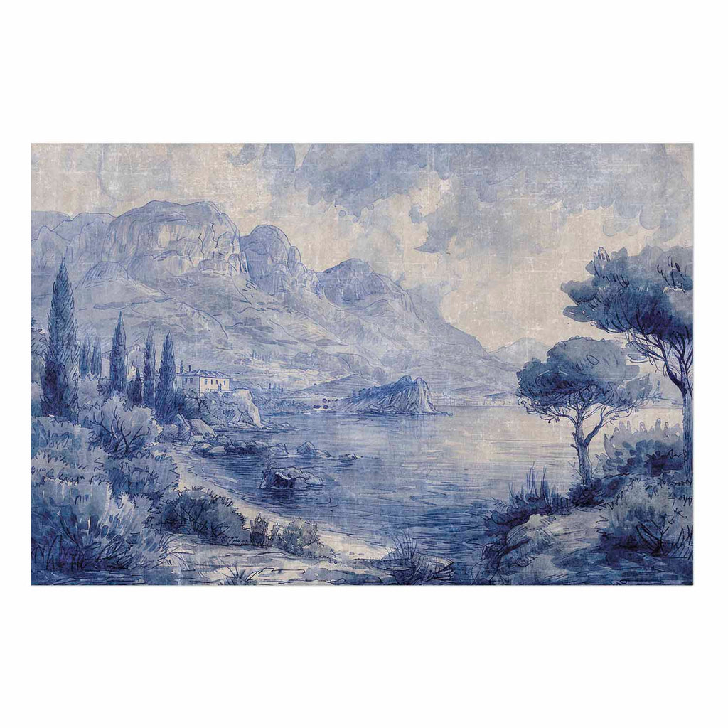 Blue Ink Lake Como Italian Landscape Poster